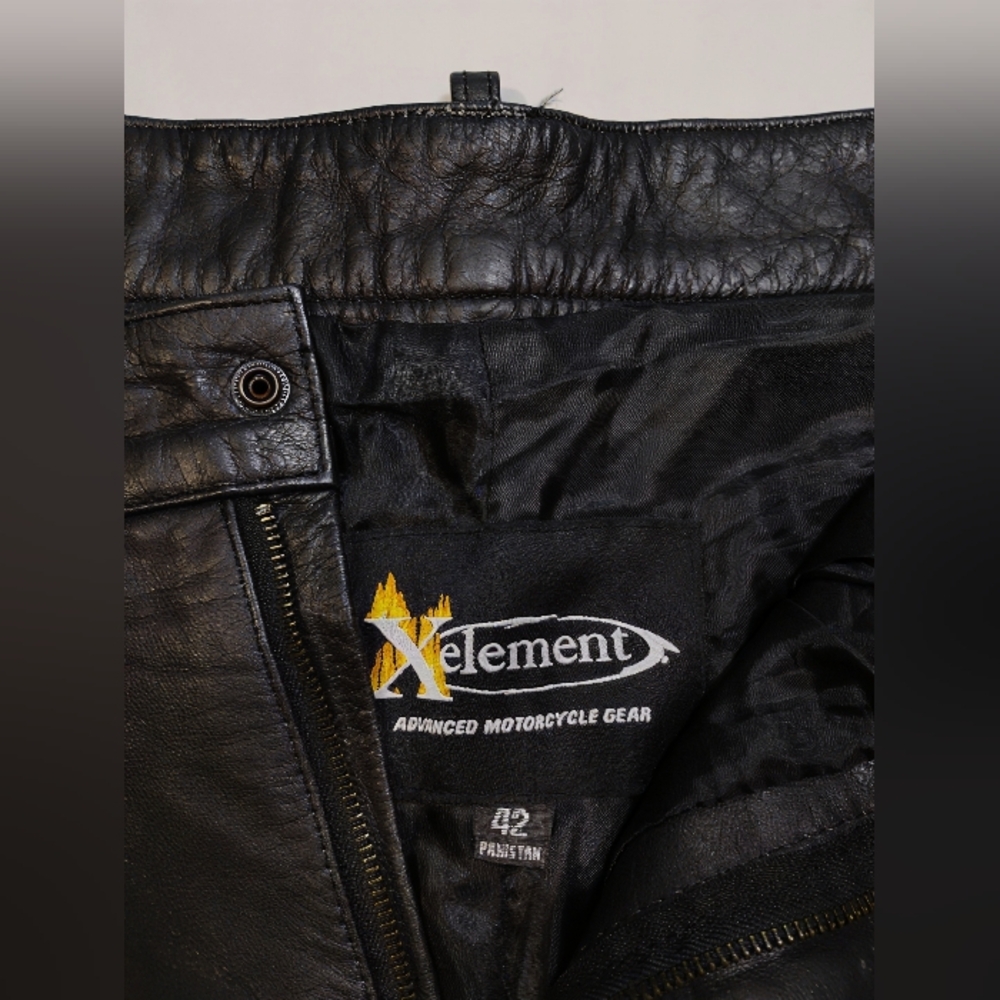Vintage Xelement Men’s Leather Motorcycle Pants 42 Black Straight Leg Cruiser St - Picture 3 of 8